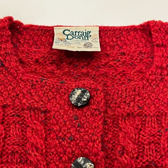 Carraig Donn Irish Wool Cable Knit Button Cardigan, Red, M - Picture 4 of 9